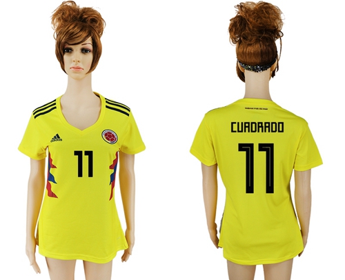 Women's Colombia #11 Cuadrado Home Soccer Country Jersey - Click Image to Close